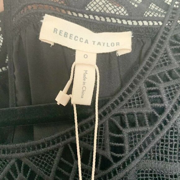 Rebecca Taylor Black Crepe Lace Short Sleeve Dress - Picture 11 of 12